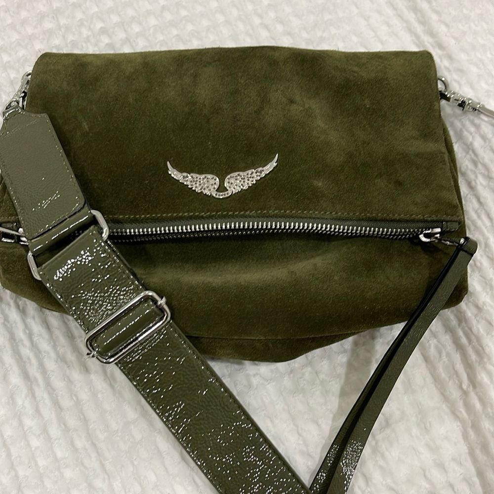 Zadig bag olive green color with cross body belt in great condition like new